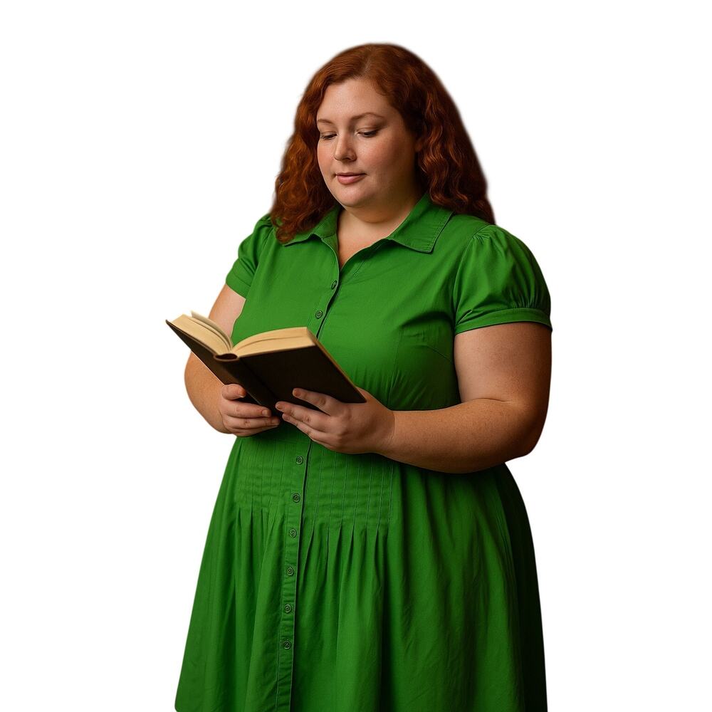 Perceptions Green Pleated Puff Sleeve button front knee length Dress 12 artsy